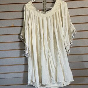 Love Fire Women's XL Off Shoulder Tassel Dress Cream Boho Chic